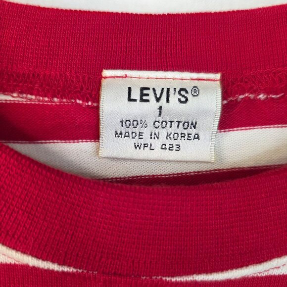 Levis Striped Long Sleeve Tee Shirt Red White Size Large 1991 Vintage Deadstock - Picture 2 of 8